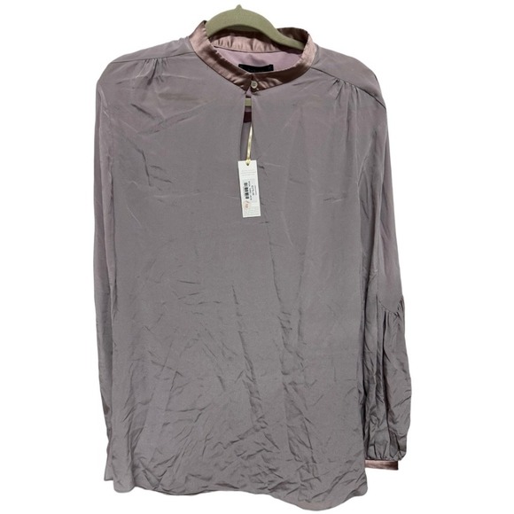 Deploy London 100% Silk Long Sleeve Blouse Size 16 – Dusty Mauve, New With Tags - Picture 1 of 6